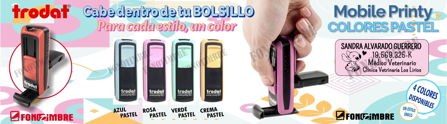 Trodat Pocket 9511 Pastel - Timbres de bolsillo en colores vibrantes